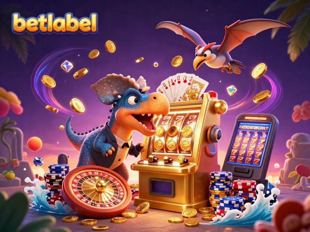 Win big with betlabel as characters celebrate jackpots in a vibrant casino scene.